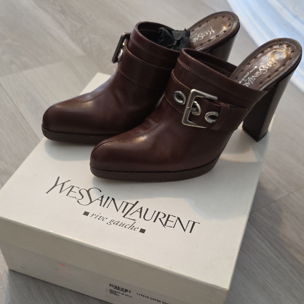 Yves Saint Laurent Dark Brown Women's Mules with Buckle